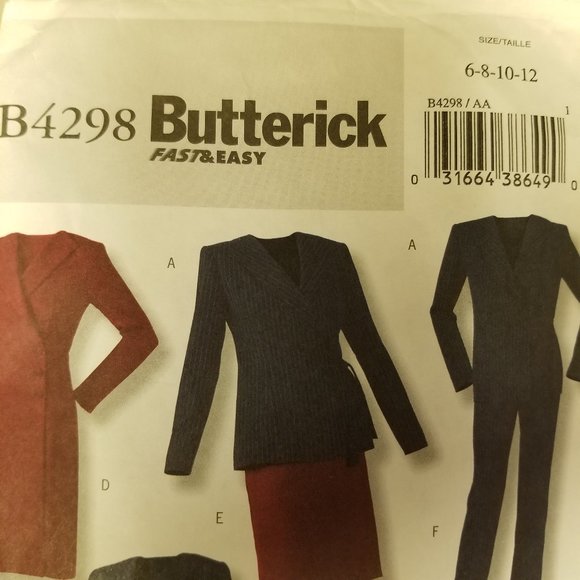 ✅B4298 Butterick Jacket Dress Skirt Pants Pattern S - Picture 3 of 6